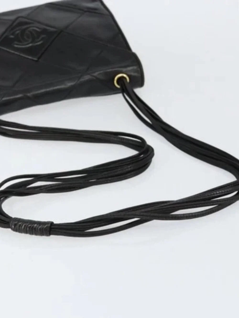 CHANEL Matelasse Shoulder Bag Lamb Skin Black Gold CC Auth BA8034